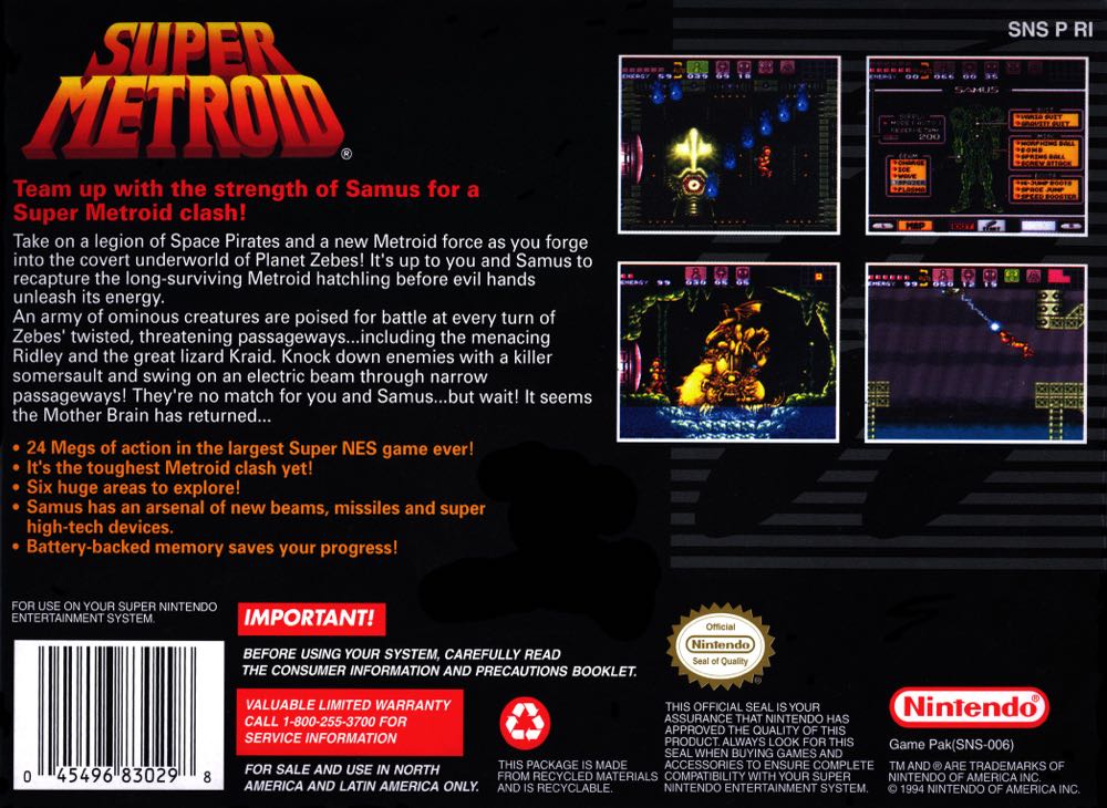 Super Metroid - Nintendo Super Nintendo Entertainment System (SNES) (Reproduction Cartridge) video game collectible - Main Image 2