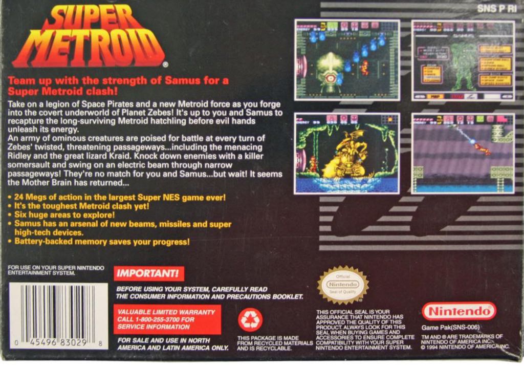 Super Metroid - Nintendo Super Nintendo Entertainment System (SNES) video game collectible - Main Image 2
