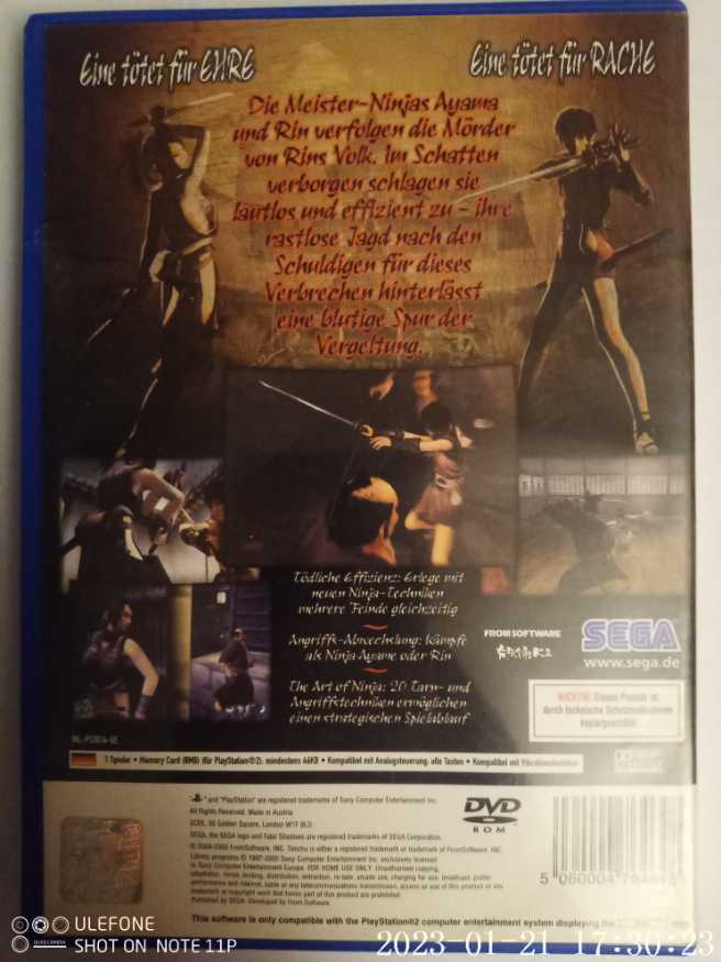 Tenchu: Fatal Shadows - Sony PlayStation 2 (PS2) (Sega) video game collectible [Barcode 5060004764648] - Main Image 2