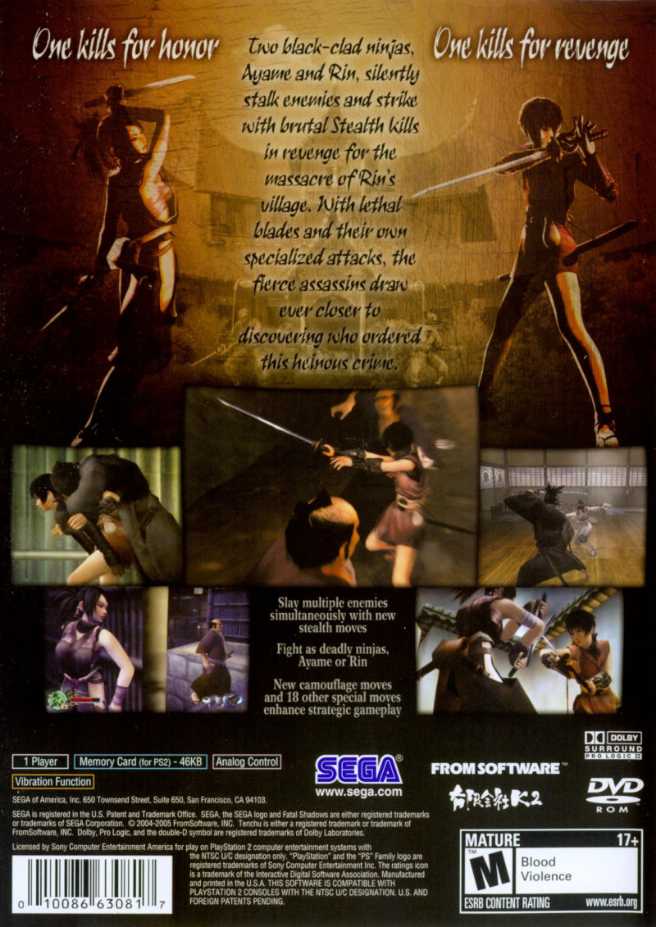Tenchu: Fatal Shadows - Sony PlayStation 2 (PS2) (Sega) video game collectible [Barcode 5060004764648] - Main Image 3