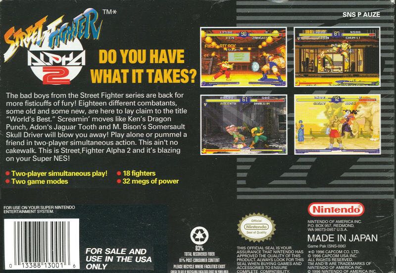 Street Fighter Alpha 2 - Nintendo Super Nintendo Entertainment System (SNES) video game collectible - Main Image 2