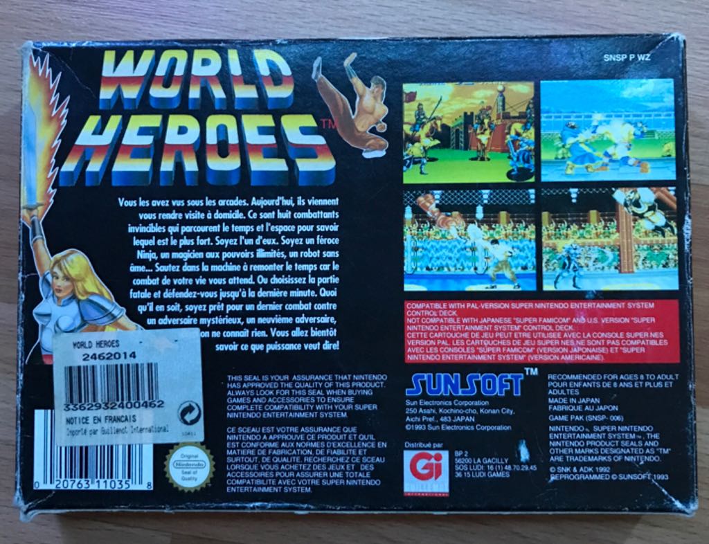 World Heroes - Nintendo Super Nintendo Entertainment System (SNES) (Acclaim / Sunsoft) video game collectible [Barcode 3362932400462] - Main Image 2