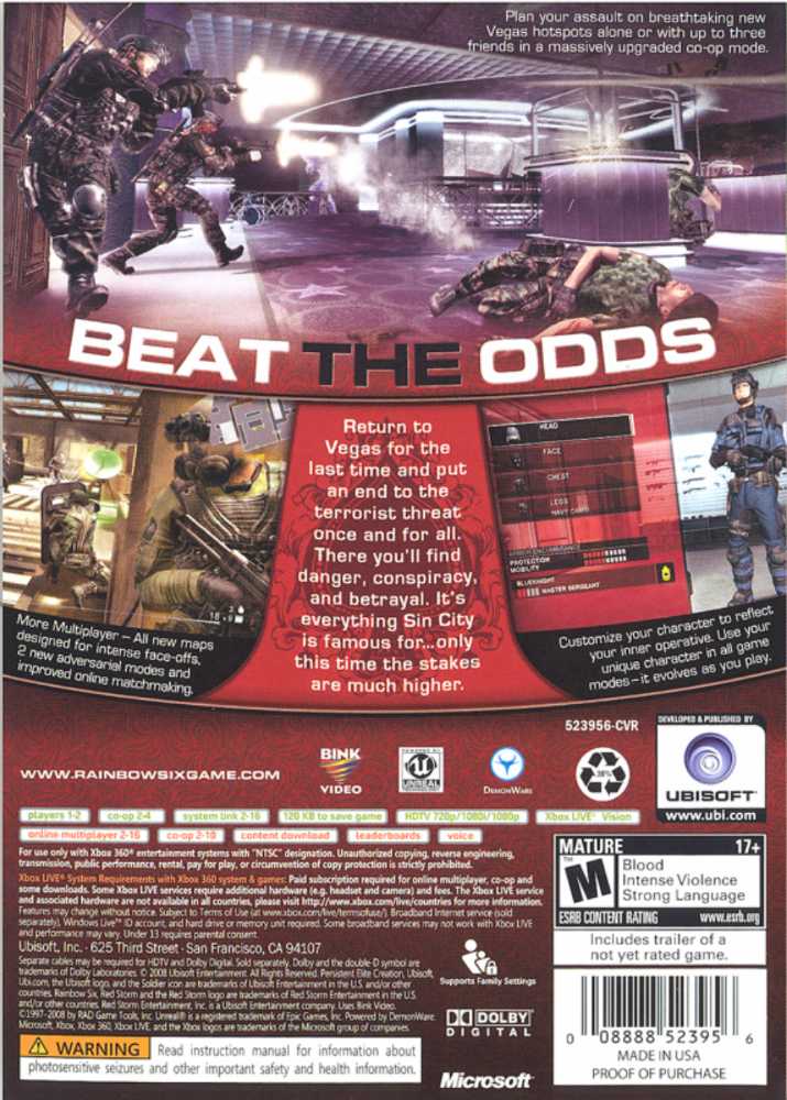 Tom Clancy’s Rainbow Six: Vegas 2 - Microsoft Xbox 360 (Ubisoft - 1-2) video game collectible [Barcode 3307210413369] - Main Image 2