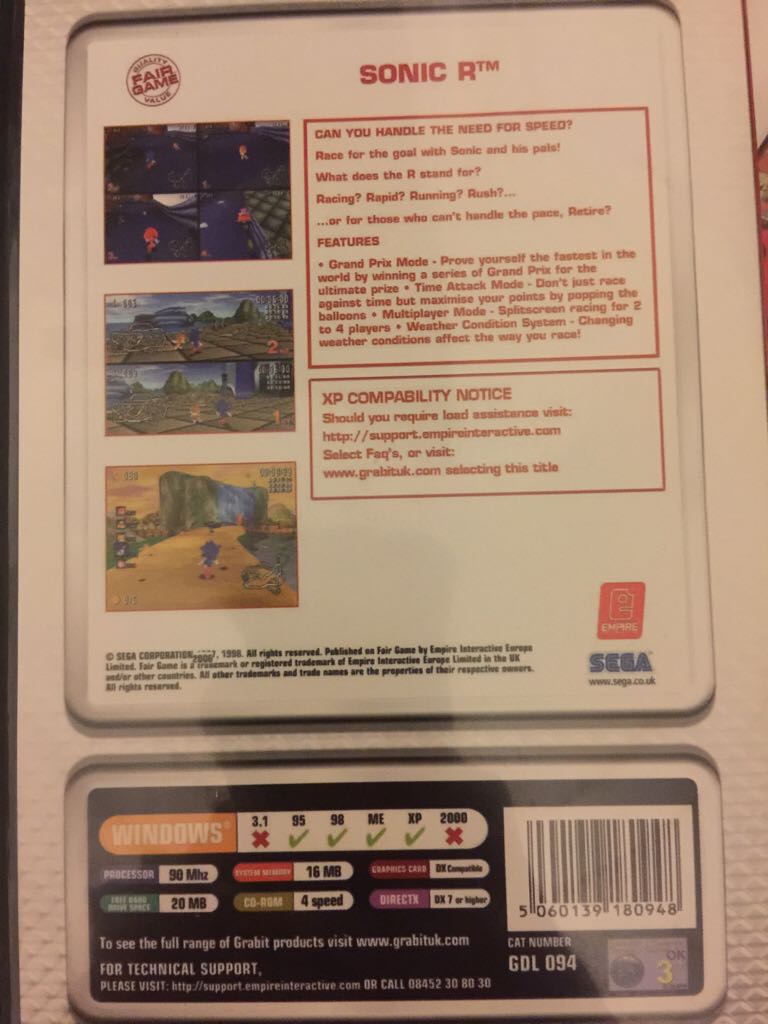 Sonic R - PC video game collectible [Barcode 5060139180948] - Main Image 2