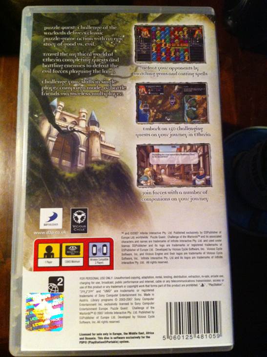 Puzzle Quest: Challenge of the Warlords - Sony PlayStation Portable (PSP) (D3Publisher - 2) video game collectible [Barcode 5060125481059] - Main Image 2