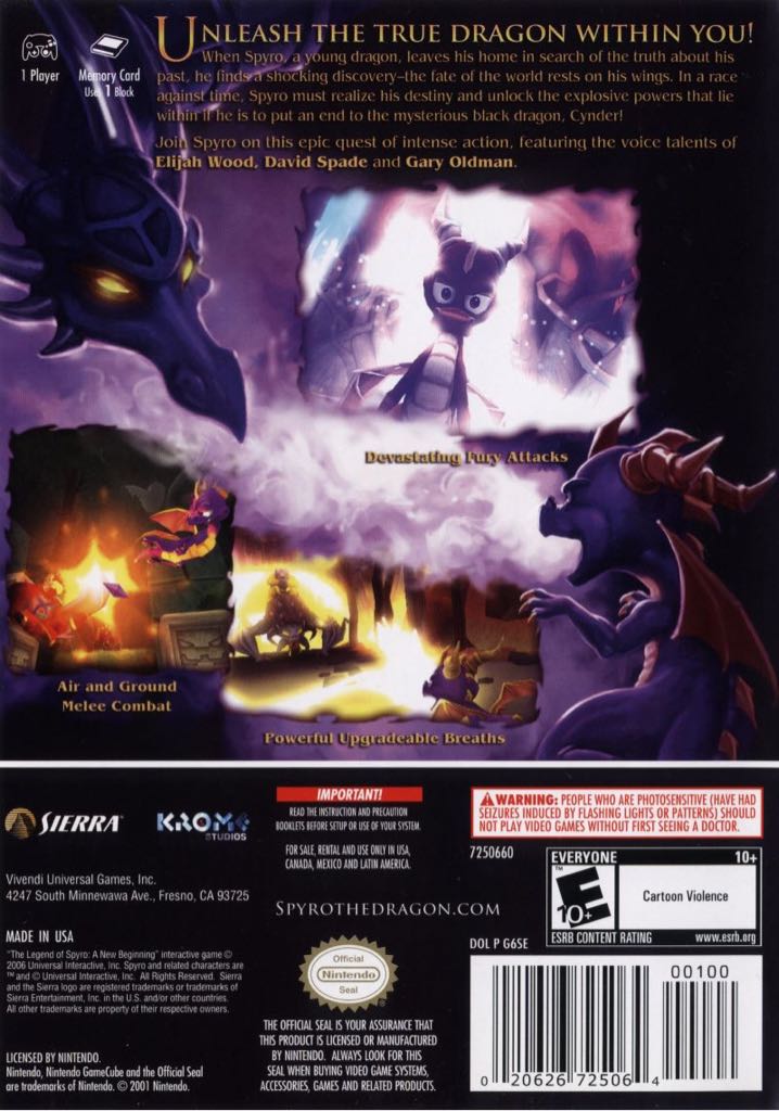 The Legend of Spyro - A New Beginning - Sony PlayStation 2 (PS2) (Sierra Entertainment - 1) video game collectible [Barcode 3348542208810] - Main Image 2