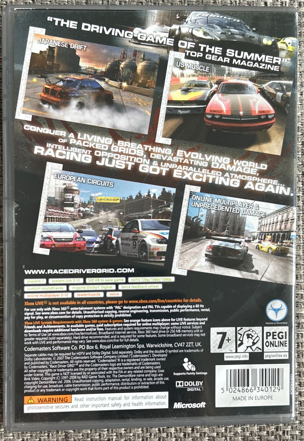 Race Driver Grid: Classics (Sealed) - Microsoft Xbox 360 (1) video game collectible [Barcode 5024866340129] - Main Image 2