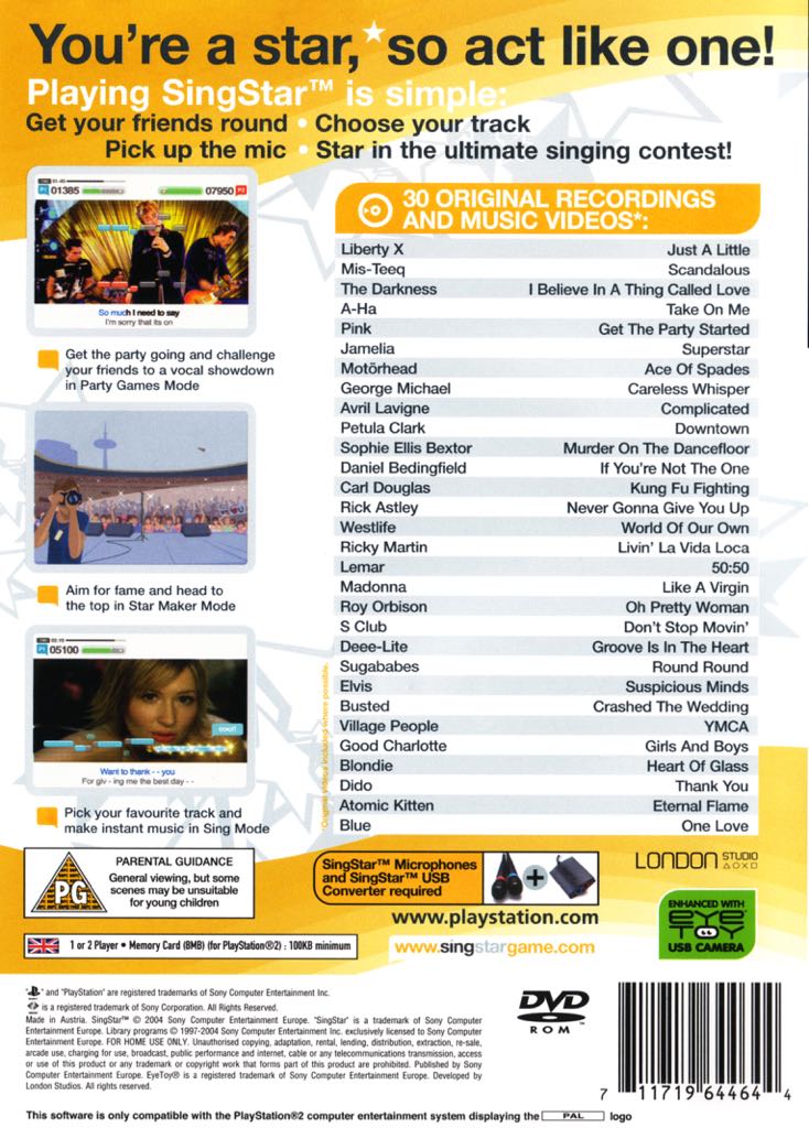 SingStar - Sony PlayStation 2 (PS2) (Sony Computer Entertainment) video game collectible [Barcode 711719644644] - Main Image 2