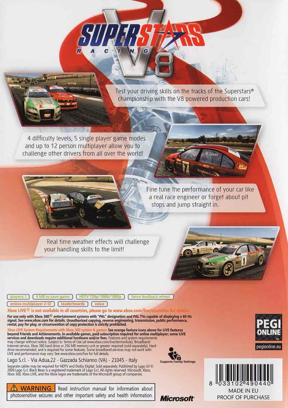 Superstars V8 Racing - Microsoft Xbox 360 (Lago S.r.l - 1) video game collectible [Barcode 8033102490440] - Main Image 2