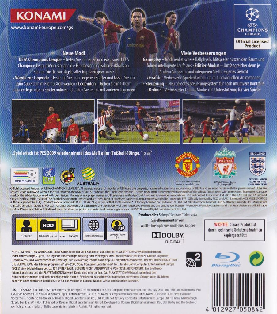 Pro Evolution Soccer 2009 - Sony PlayStation 3 (PS3) (Konami - 1 - 7) video game collectible [Barcode 4012927050842] - Main Image 2