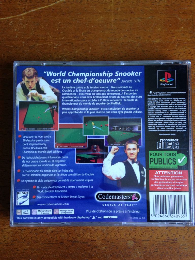 World Championship Snooker - Sony PlayStation video game collectible - Main Image 2
