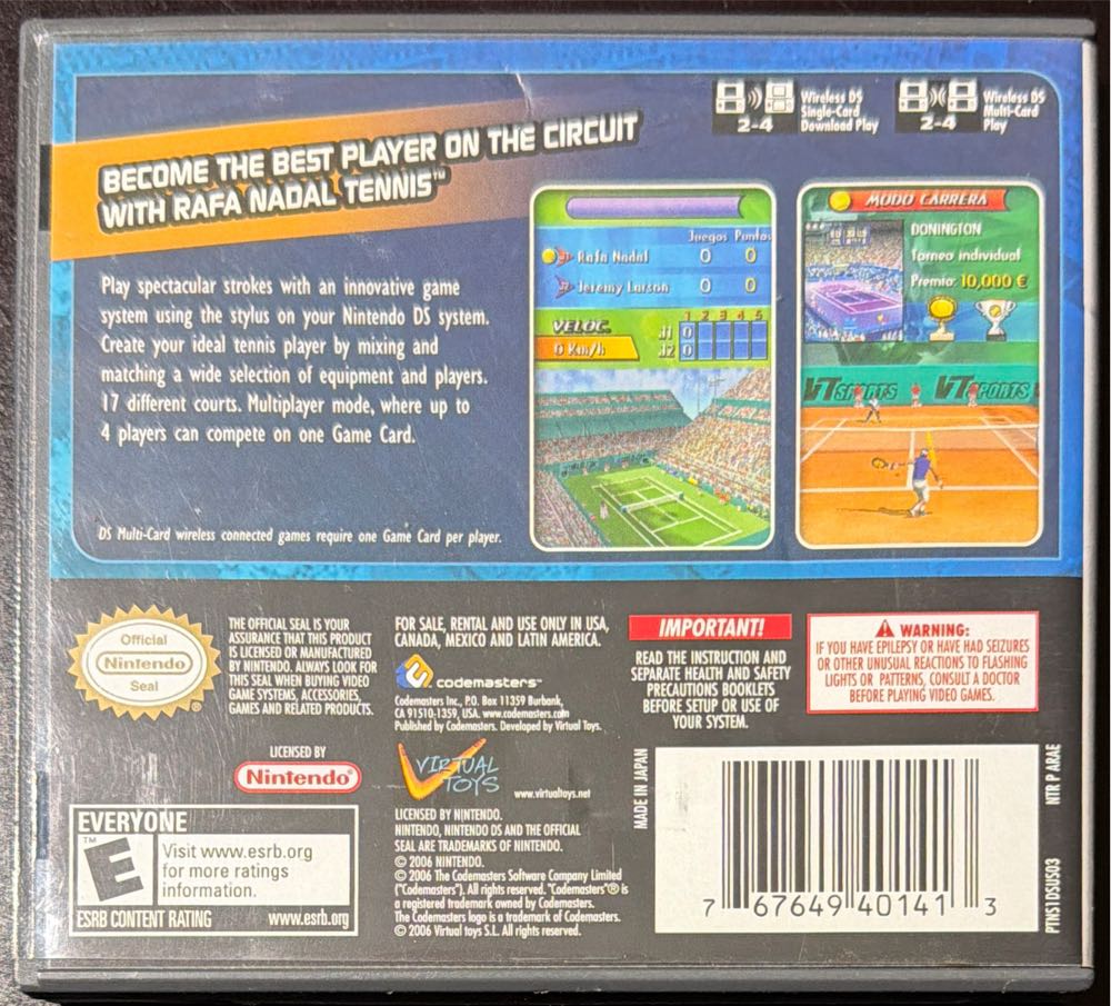 Rafa Nadal Tennis - Nintendo DS (Codemaster - 1-2) video game collectible [Barcode 767649401413] - Main Image 2