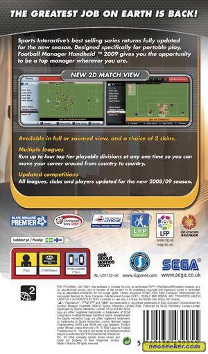 Football Manager Handheld 2009 - Sony PlayStation Portable (PSP) (Sega - 1) video game collectible [Barcode 5060138439955] - Main Image 2