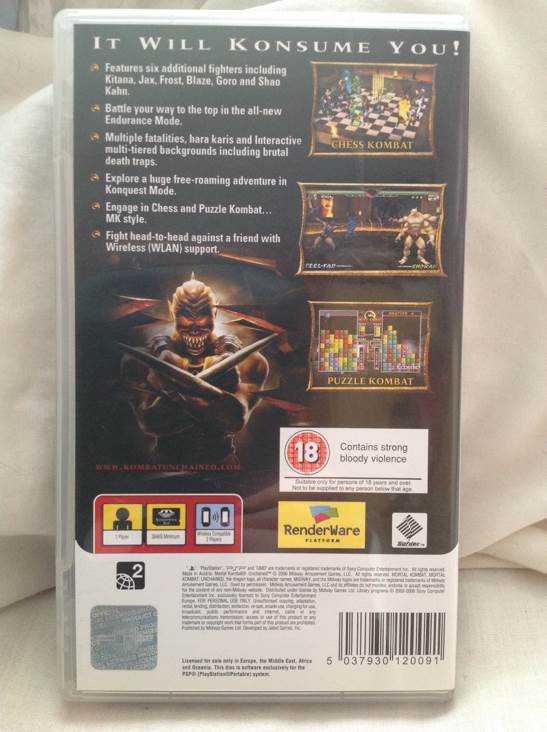 Mortal Kombat Unchained - Sony PlayStation Portable (PSP) (Midway - 1) video game collectible [Barcode 5037930120091] - Main Image 2