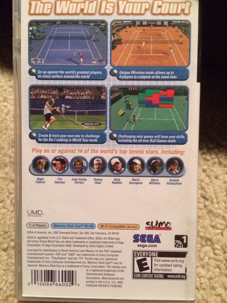 Virtua Tennis: World Tour - Sony PlayStation Portable (PSP) (Sega) video game collectible [Barcode 010086660029] - Main Image 2