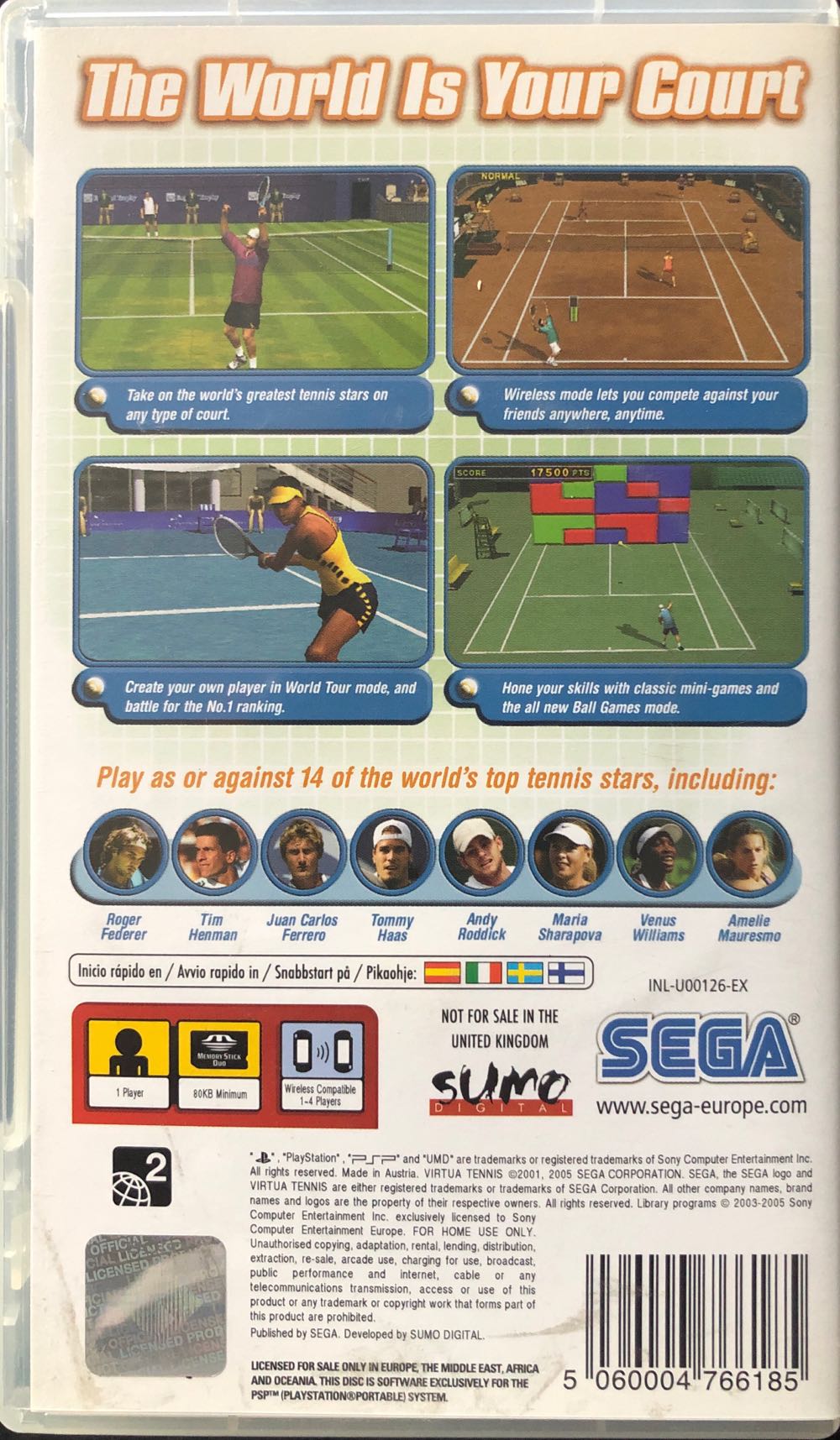 Virtua Tennis World Tour - Sony PlayStation Portable (PSP) (Sega - 4) video game collectible [Barcode 5060004766185] - Main Image 2