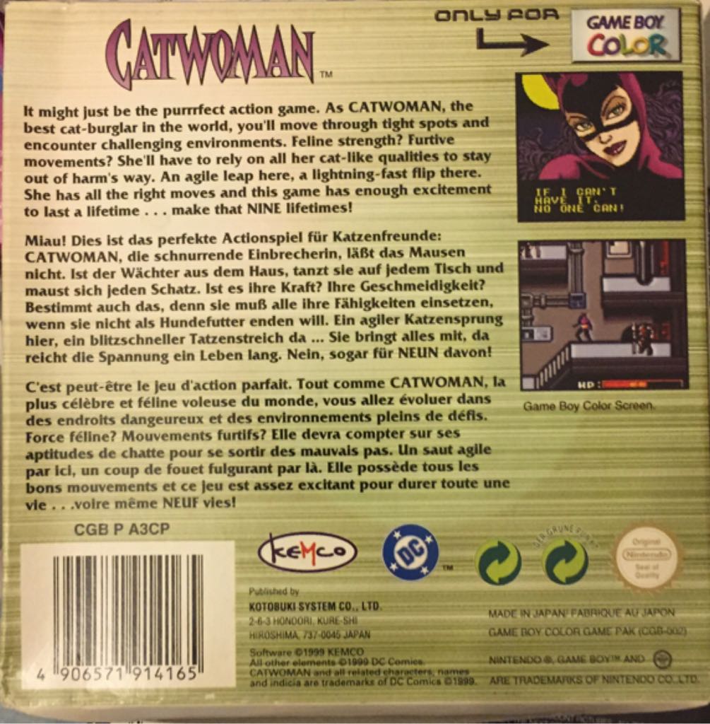 Catwoman - Nintendo Game Boy Color (1) video game collectible [Barcode 4906571914165] - Main Image 2