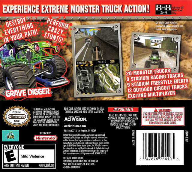 Monster Jam - Nintendo DS (Activision - 2-4) video game collectible [Barcode 047875754195] - Main Image 2