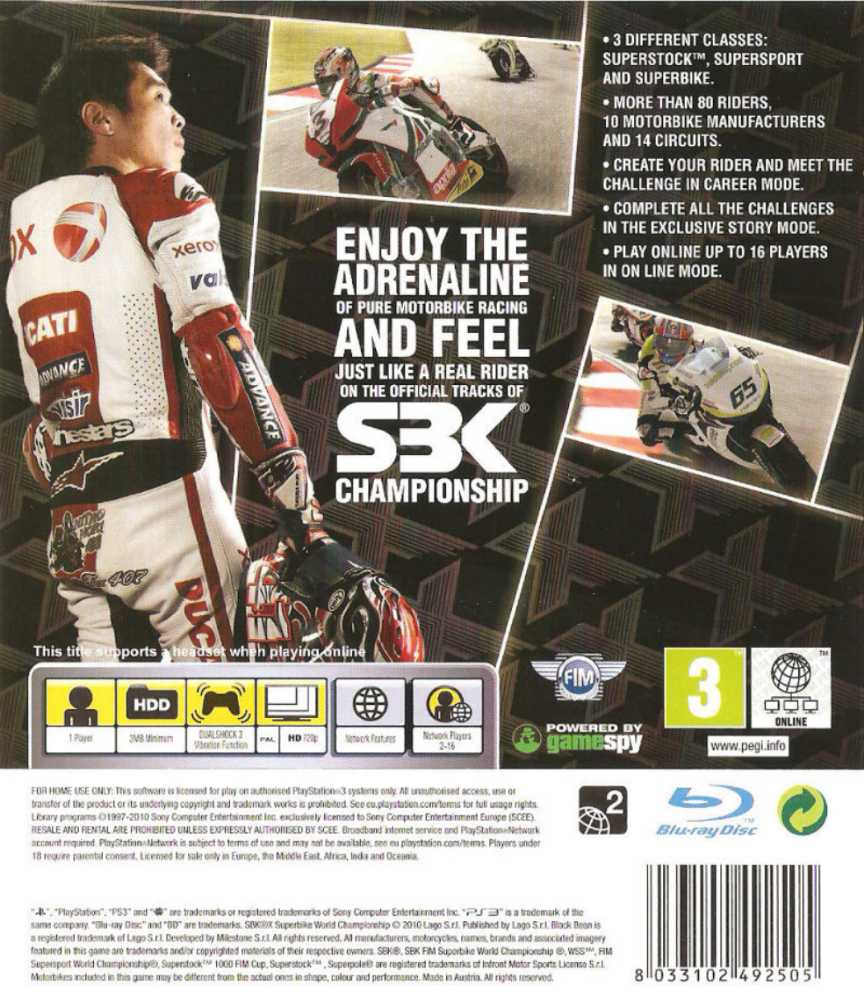 SBK Superbike World Championship - Sony PlayStation 3 (PS3) (Black Bean Games - 1) video game collectible - Main Image 2
