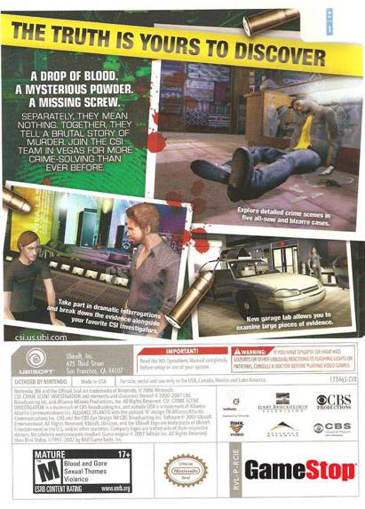 CSI: Hard Evidence - Nintendo Wii (Ubisoft - 1) video game collectible [Barcode 008888173465] - Main Image 2
