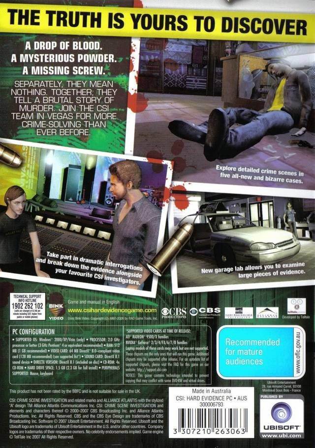 CSI: Hard Evidence - Microsoft Xbox 360 (Ubisoft - 1) video game collectible [Barcode 3307210262806] - Main Image 2