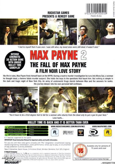 Max Payne 2: The Fall of Max Payne - Sony PlayStation 2 (PS2) (Rockstar - 1) video game collectible [Barcode 5026555301923] - Main Image 2