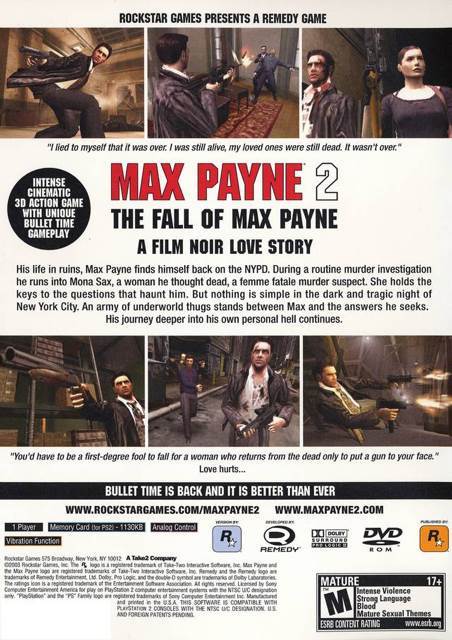 Max Payne 2: The Fall of Max Payne - Sony PlayStation 2 (PS2) (Rockstar Games - 1) video game collectible [Barcode 710425272608] - Main Image 2