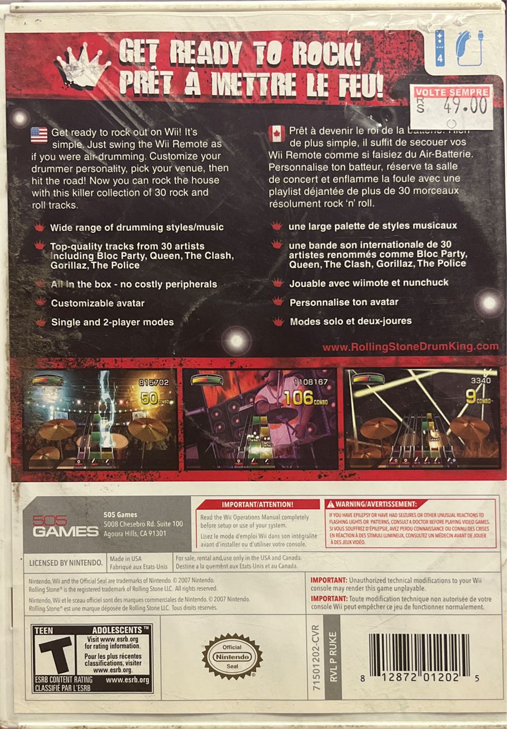 Rolling Stone: Drum King - Nintendo Wii (505 Games) video game collectible [Barcode 812872012025] - Main Image 2
