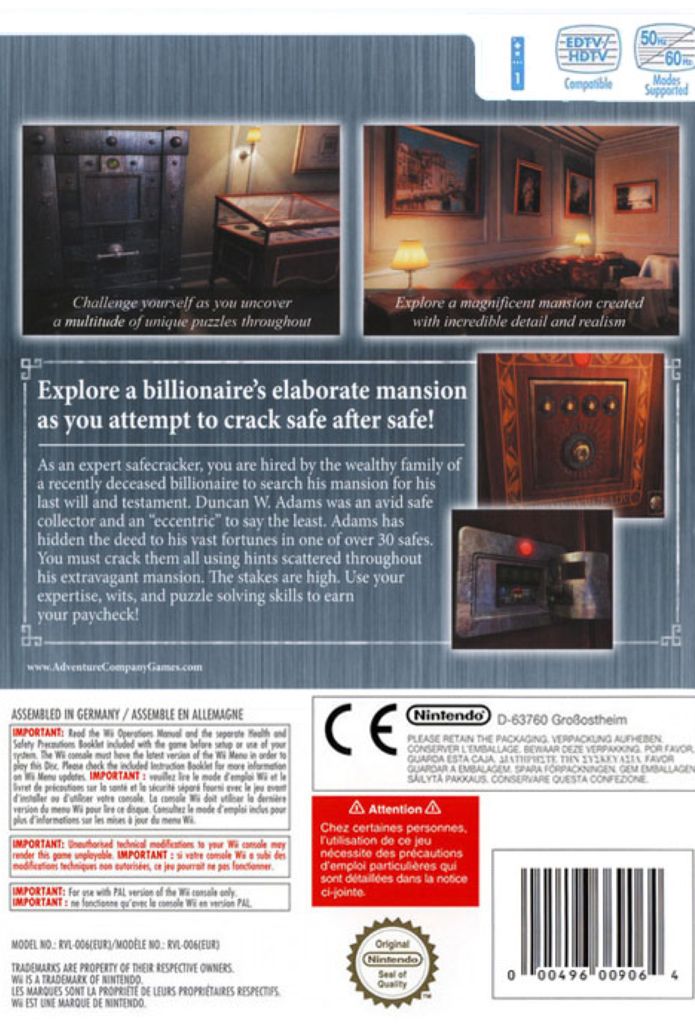 Safe Cracker - Nintendo Wii (The Adventure Company) video game collectible [Barcode 625904519948] - Main Image 2