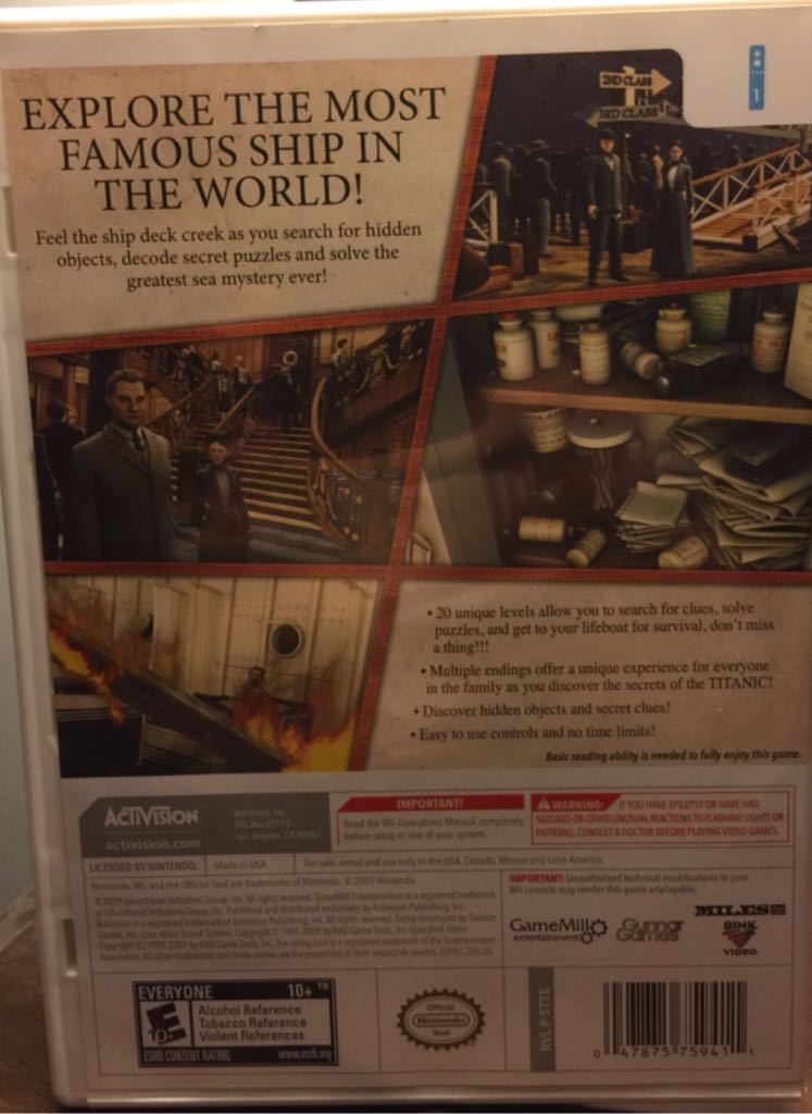 Hidden Mysteries Titanic: Secrets Of The Fateful Voyage - Nintendo Wii (Activision Publishing Inc - 1) video game collectible [Barcode 047875759435] - Main Image 2