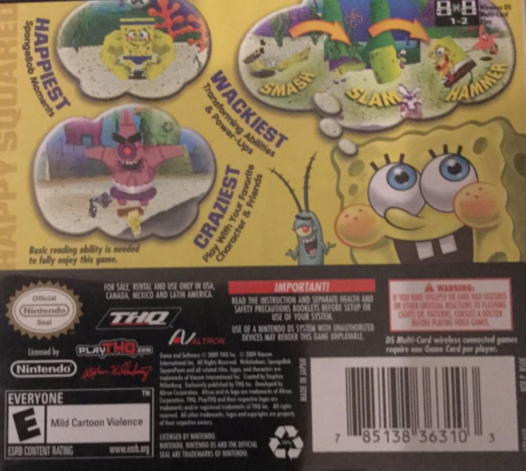 Nintendo 3DS-Spongebob Squarepants: Truth or Square - Nintendo DS (THQ - 1-2) video game collectible [Barcode 785138363103] - Main Image 2