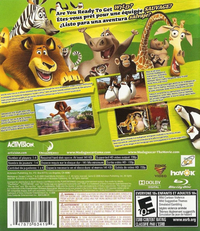 Madagascar 2: Escape 2 Africa - Sony PlayStation 3 (PS3) (Activision - 1-4) video game collectible [Barcode 047875834194] - Main Image 2