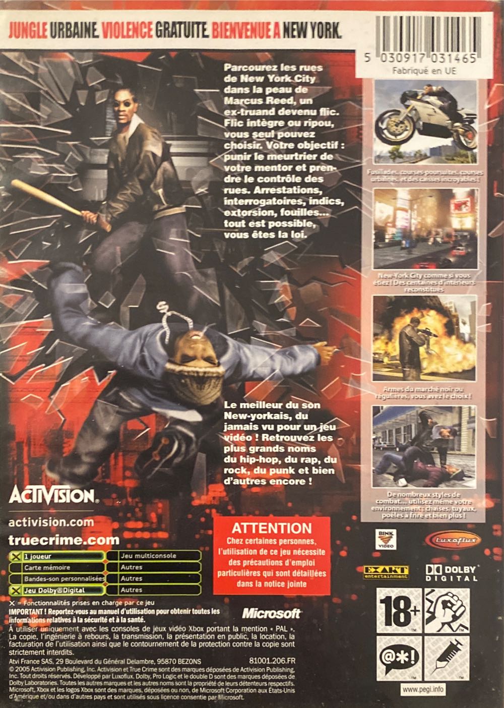 True Crime: New York City - Microsoft Xbox (Activision - 1) video game collectible [Barcode 5030917031465] - Main Image 2