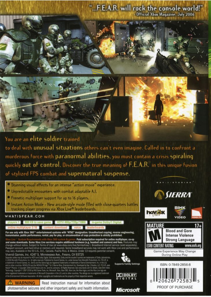 F.E.A.R. Files - Microsoft Xbox 360 video game collectible - Main Image 2