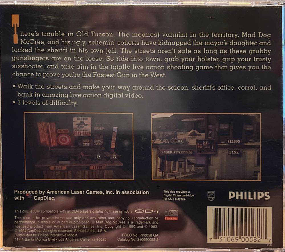 Mad Dog McCree - Philips CD-I (Philips Interactive Media - 1) video game collectible [Barcode 731069005827] - Main Image 2