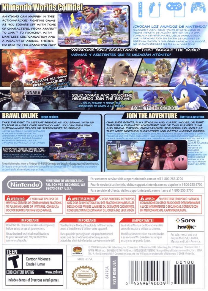 Super Smash Brothers Brawl (U) - Nintendo Wii (Nintendo - 1-4) video game collectible [Barcode 045496365943] - Main Image 2