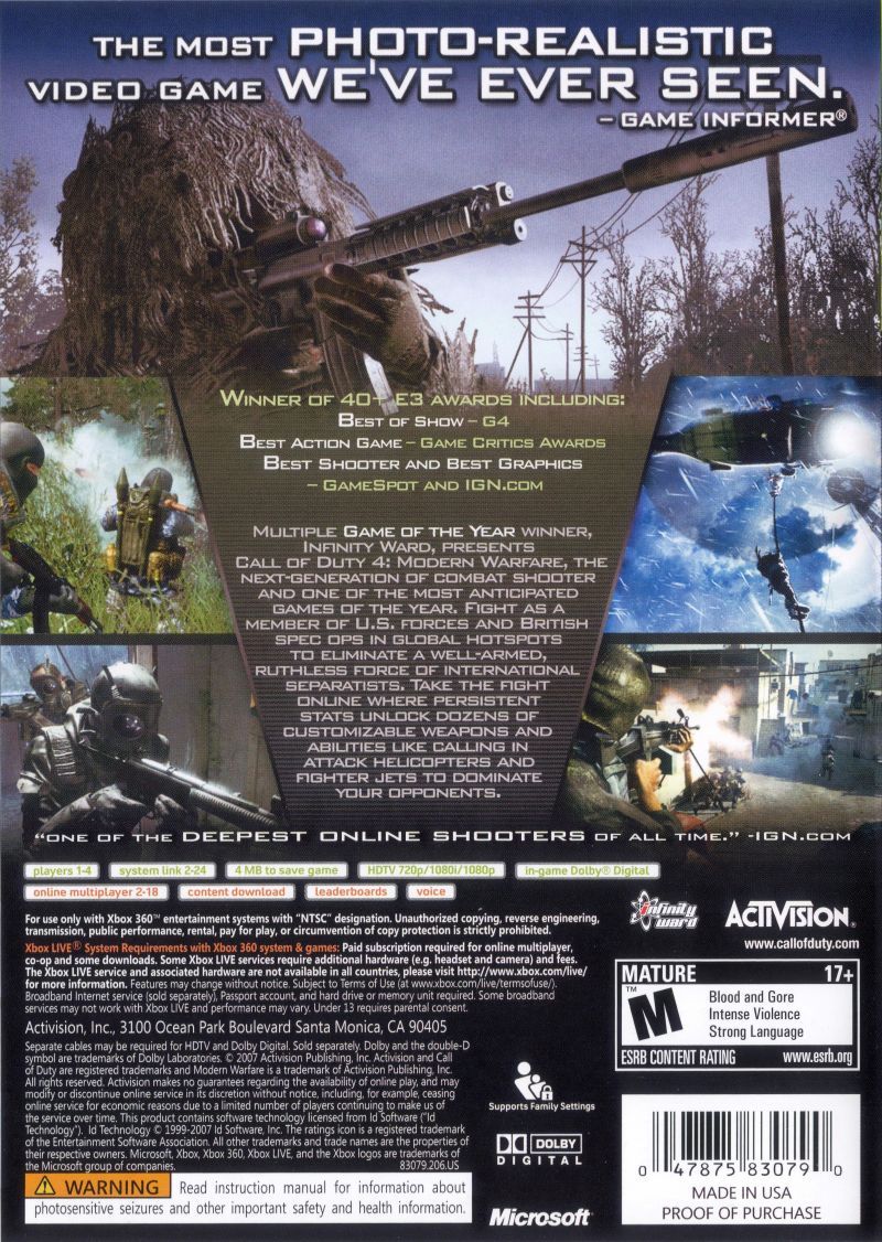 Call Of Duty 4: Modern Warfare Game Of - PC (Activision - 1) video game collectible [Barcode 047875332492] - Main Image 2