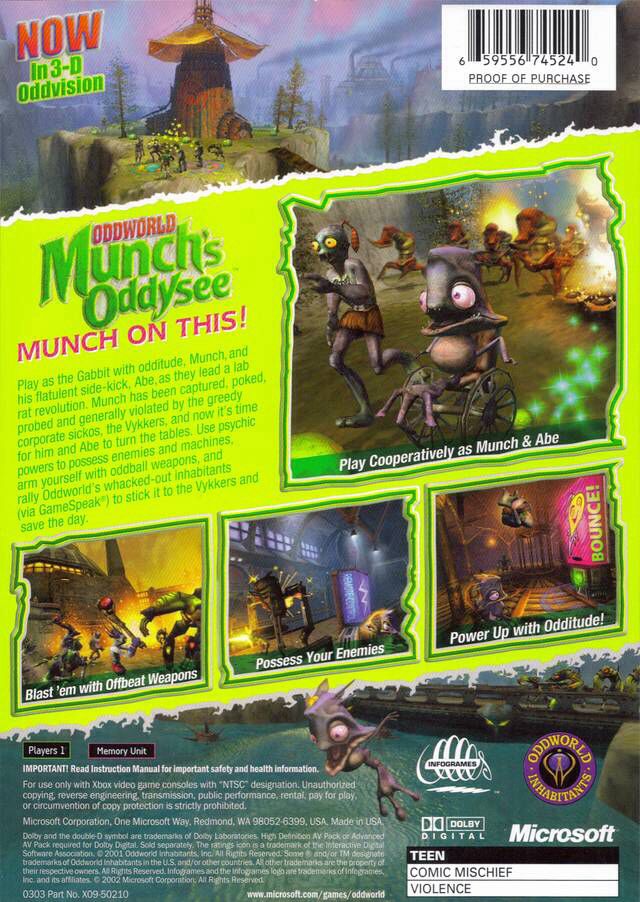 Oddworld : Munchs Oddysee - Microsoft Xbox (Oddworld Inhabitants - 1) video game collectible [Barcode 00081078] - Main Image 2