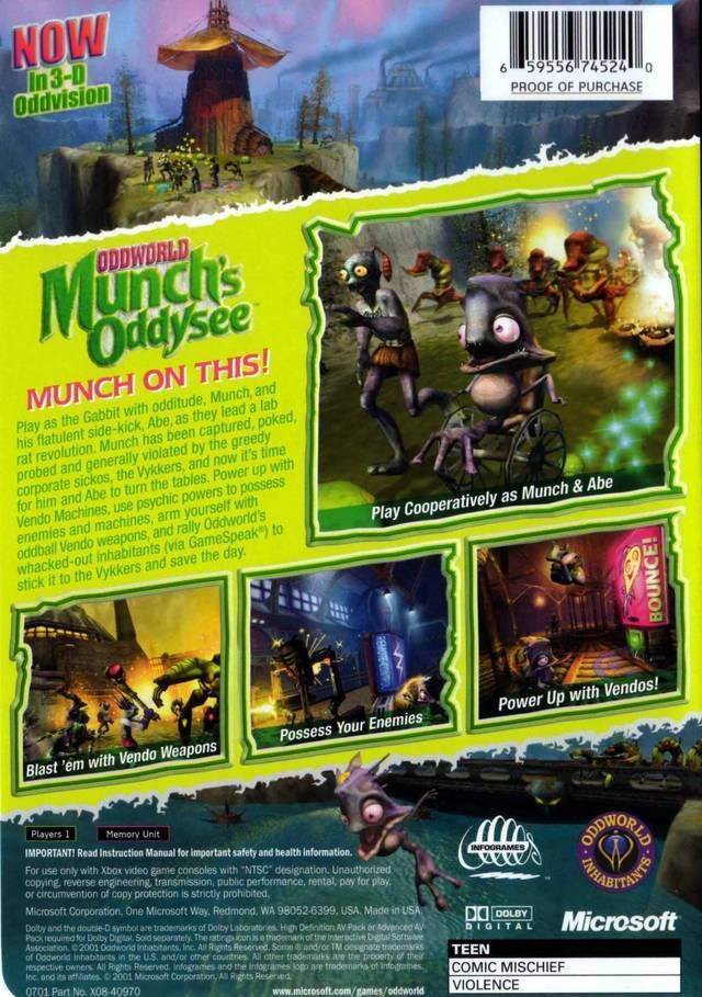 Oddworld Munchs Oddysee - Microsoft Xbox (Microsoft Game Studios - 1) video game collectible [Barcode 659556973254] - Main Image 2