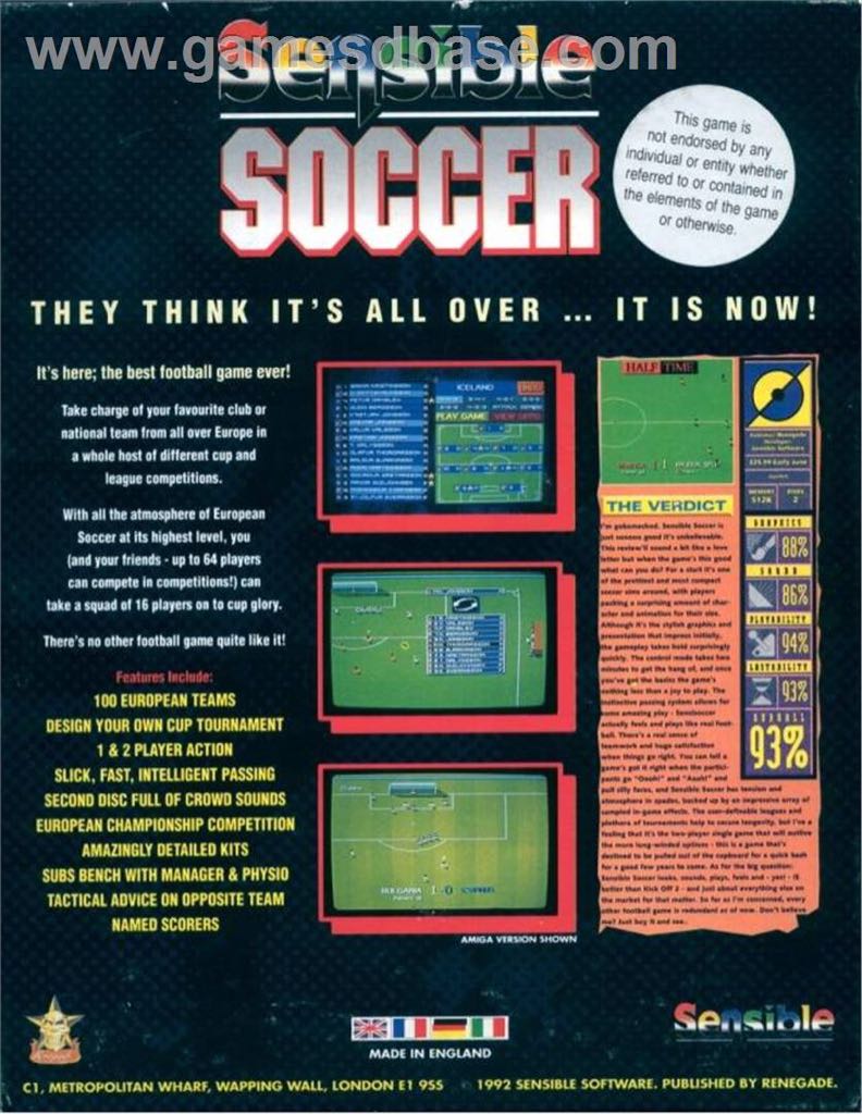 Sensible Soccer - Amiga CD32 video game collectible [Barcode 5018247512465] - Main Image 2
