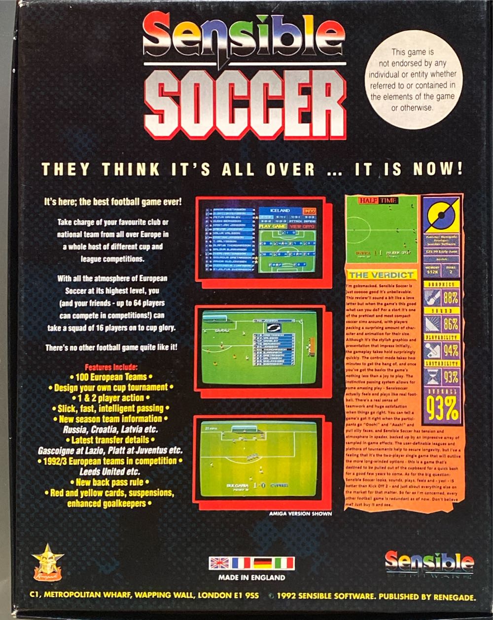 Sensible Soccer - PC video game collectible - Main Image 2