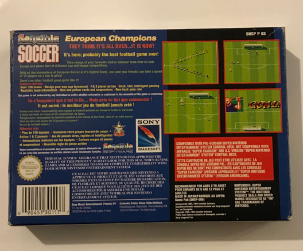 Sensible Soccer - Nintendo Super Nintendo Entertainment System (SNES) video game collectible - Main Image 2