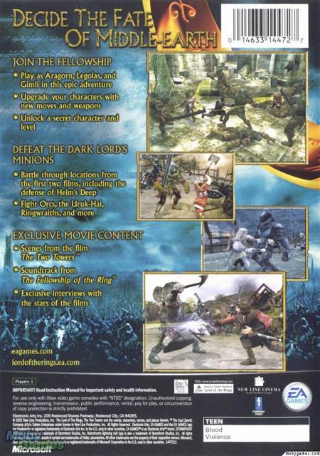 The Lord of the Rings The Two Towers - Microsoft Xbox ((EA) Electronic Arts - 1) video game collectible [Barcode 5030946038206] - Main Image 2
