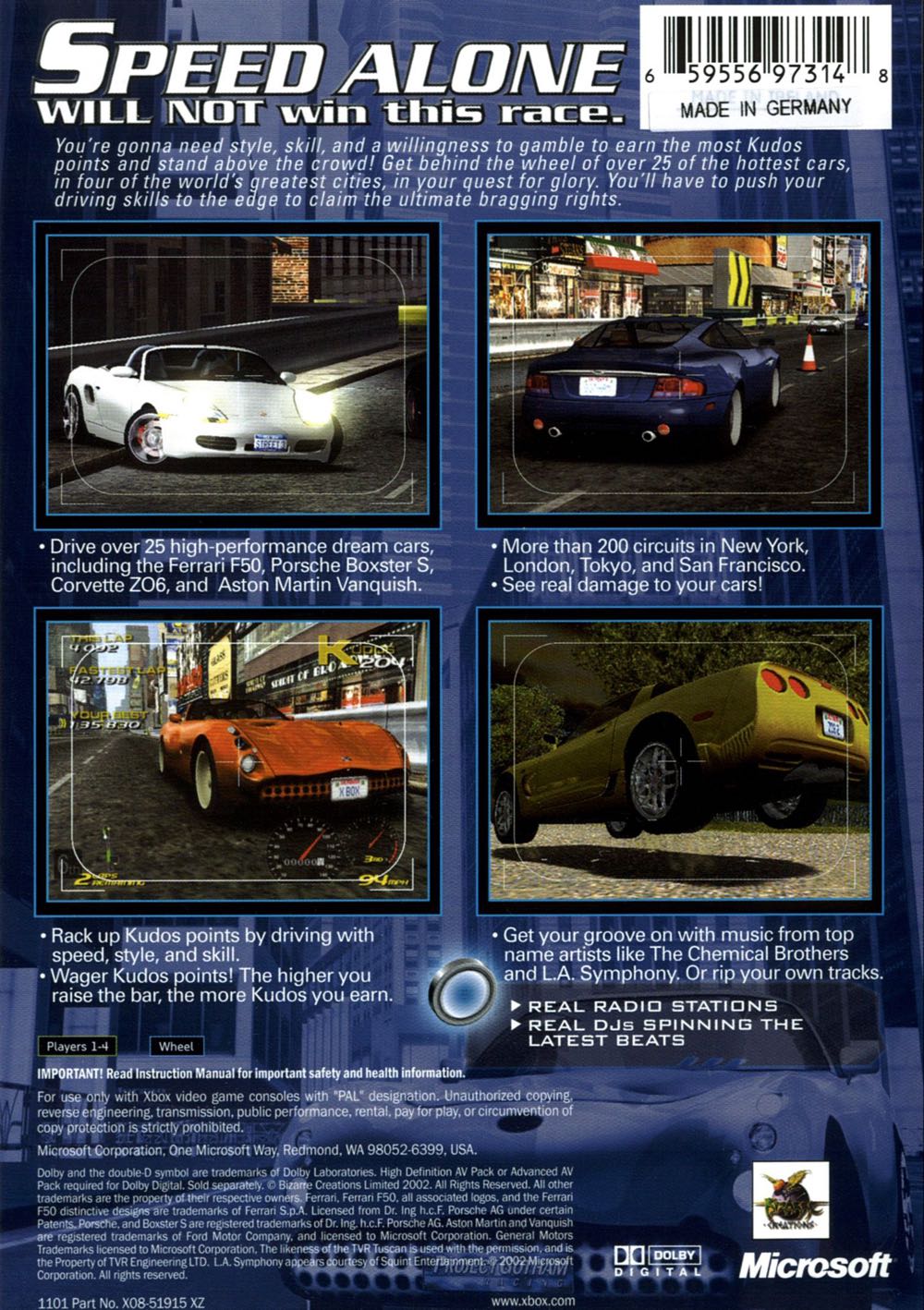 Project Gotham Racing - Microsoft Xbox (Microsoft Games Studios - 1-2) video game collectible [Barcode 659556973261] - Main Image 2