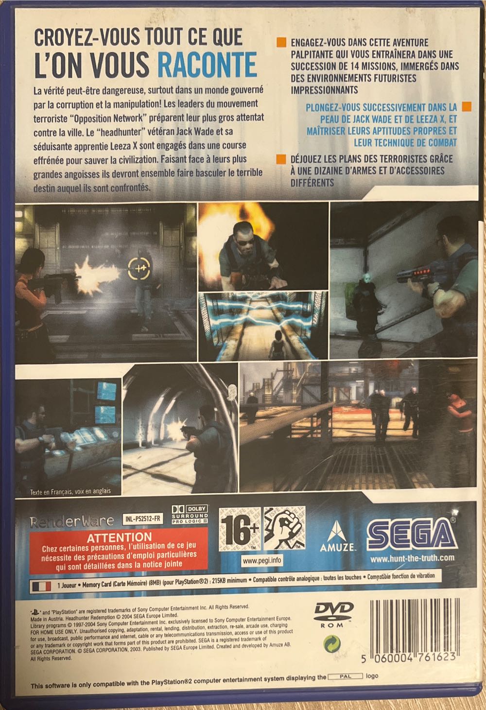 PS2 / Headhunter Redemption - Sony PlayStation 2 (PS2) (Sega - 1) video game collectible [Barcode 5060004761623] - Main Image 2