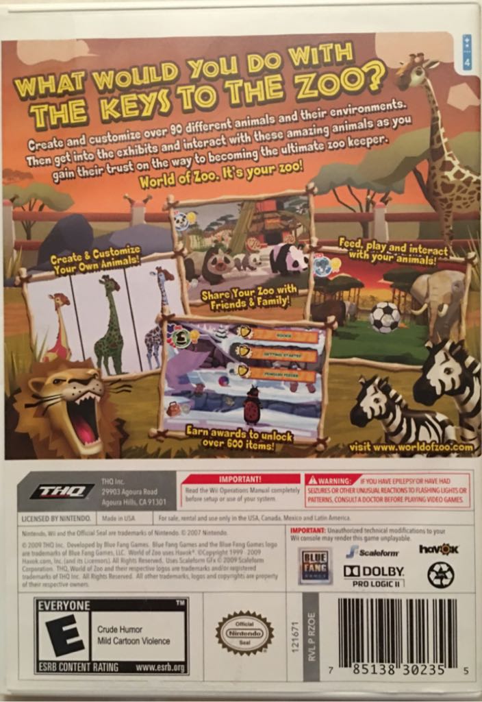 World of Zoo - Nintendo Wii (THQ) video game collectible [Barcode 785138302355] - Main Image 2