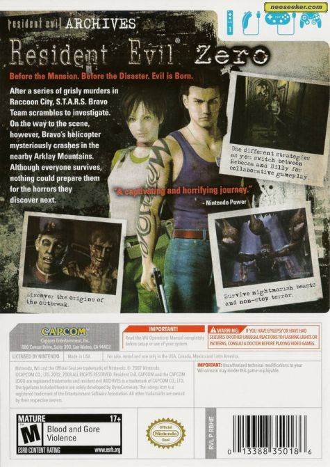 Resident Evil Archives: Resident Evil Zero - Nintendo Wii (Capcom - 1) video game collectible [Barcode 5055060952023] - Main Image 2