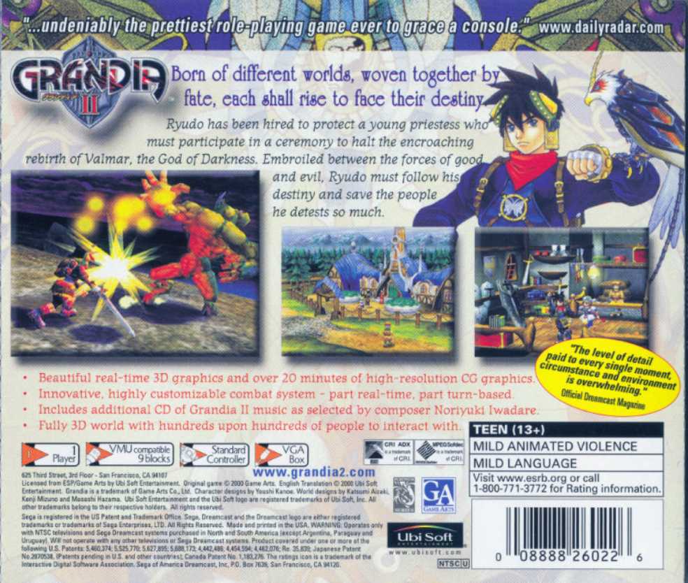Grandia II - Sega Dreamcast (Ubisoft - 1) video game collectible [Barcode 00888826026] - Main Image 2