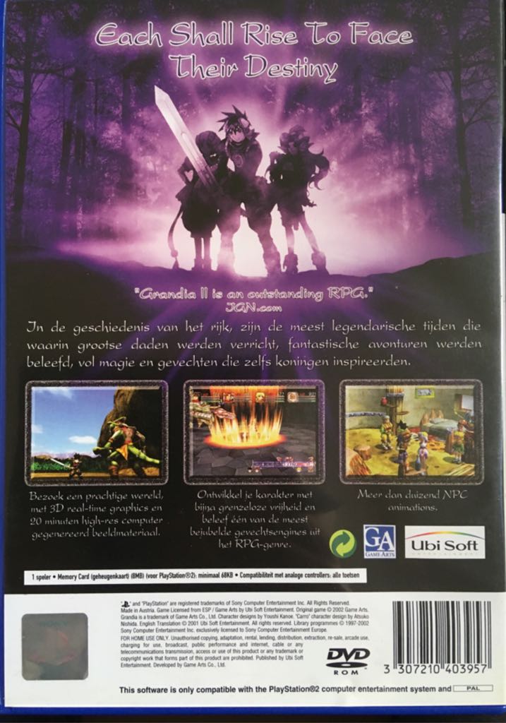 Grandia II - Sony PlayStation 2 (PS2) (Ubisoft Entertainment SA - 1) video game collectible [Barcode 3307210403957] - Main Image 2