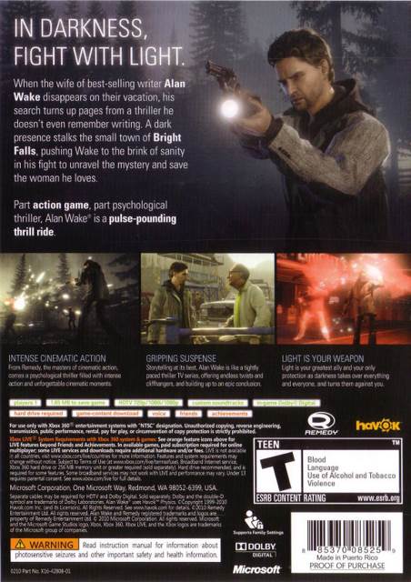 Alan Wake - Microsoft Xbox 360 (Microsoft Game Studios - 1) video game collectible [Barcode 885370085273] - Main Image 2